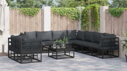 Berkfield Home Garden Sofa Set 10 pcs Black 70 x 70 x 32 cm Aluminium - thumbnail 4
