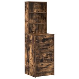 Berkfield Home 2 Piece Dressing Table Set with LED Smoked Oak Engineered Wood in Brown - thumbnail 5