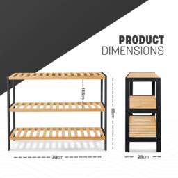 Keplin 3-Tier Bamboo Shoe Rack - Wooden Shoe Organiser with Large Capacity in Natural - thumbnail 2