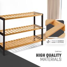 Keplin 3-Tier Bamboo Shoe Rack - Wooden Shoe Organiser with Large Capacity in Natural - thumbnail 4