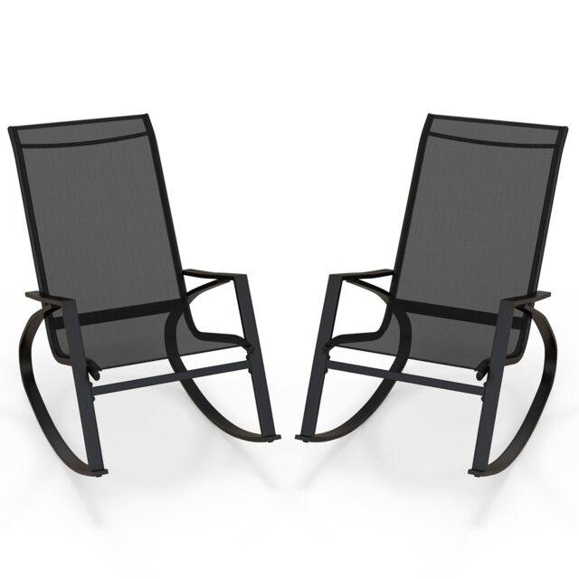 Costway 2 Pieces Patio Rocking Chairs Outdoor Sling Fabric Rockers with Backrest in Black - image 1
