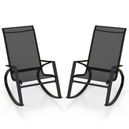 Costway 2 Pieces Patio Rocking Chairs Outdoor Sling Fabric Rockers with Backrest in Black - thumbnail 1