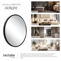 tectake Round Mirror Fiona - Aluminium Frame, Wall Mounted, Minimalist Design in Black - Size: 50 cm x 50 cm - thumbnail 5