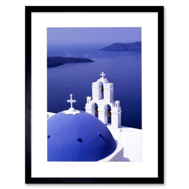 "Artery8 Santorini Church Blue Domed Roof Greece Home 12x16"" Framed Art Print - Size: W12"" x H16""" - image 1