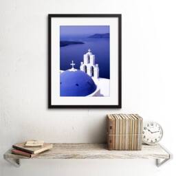 "Artery8 Santorini Church Blue Domed Roof Greece Home 12x16"" Framed Art Print - Size: W12"" x H16""" - thumbnail 2
