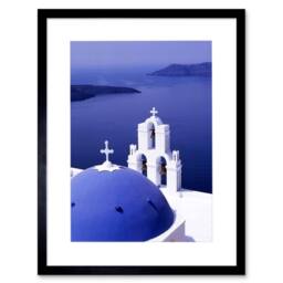 "Artery8 Santorini Church Blue Domed Roof Greece Home 12x16"" Framed Art Print - Size: W12"" x H16""" - thumbnail 1