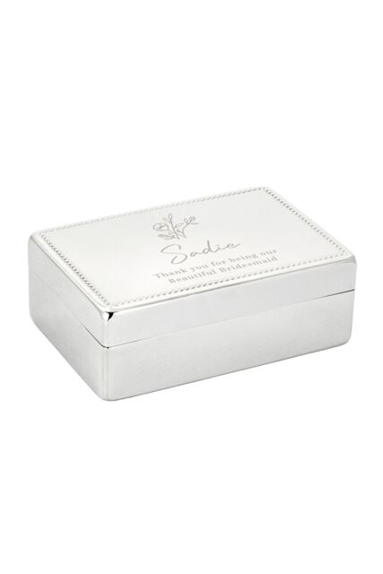 Personalised Memento Company Women's Personalised Floral Small Jewellery Box in Metallic Silver - image 1