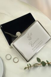 Personalised Memento Company Women's Personalised Floral Small Jewellery Box in Metallic Silver - thumbnail 3
