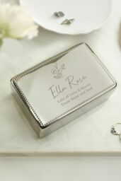 Personalised Memento Company Women's Personalised Floral Small Jewellery Box in Metallic Silver - thumbnail 4