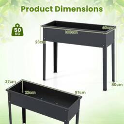 VOGREX Raised Garden Bed Elevated Metal Planter Box w/ Drainage Holes in Black - thumbnail 2