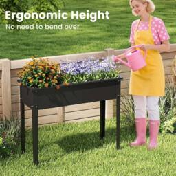 VOGREX Raised Garden Bed Elevated Metal Planter Box w/ Drainage Holes in Black - thumbnail 4