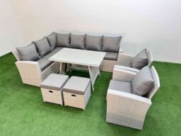 Fimous Garden Outdoor Rattan Furniture Set with 2 Small Footstools 10 Seater in Light Grey - thumbnail 1