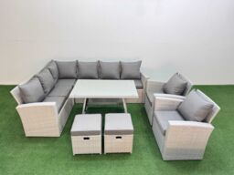Fimous Garden Outdoor Rattan Furniture Set with 2 Small Footstools 10 Seater in Light Grey - thumbnail 2