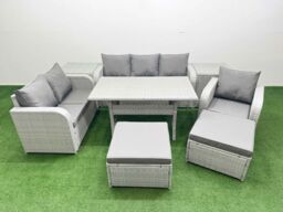 Fimous Patio PE Wicker 8 Seater Outdoor Rattan Furniture Sofa Sets w/ Rectangular Dining Table Reclining Chair Loveseat Sofa 3 Seater Sofa 2 Big - thumbnail 1