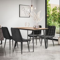 More4Homes Haydon Extending Dining Table & Chairs- Oak Effect Table Top w Black Legs + Nova Velvet Dining Chair Set Of 4 - thumbnail 2