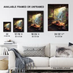 Artery8 Wall Art Print View From Tea House Patio Painting Traditional Ceremony Japan Hospitality Serene Waterfall Landscape Art Framed - Size: A4 - thumbnail 3