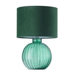 Happy Homewares Contemporary Ribbed Glass Table Lamp with Velvet Fabric Shade in Dark Green