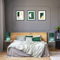 Happy Homewares Contemporary Ribbed Glass Table Lamp with Velvet Fabric Shade in Dark Green - thumbnail 5