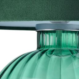 Happy Homewares Contemporary Ribbed Glass Table Lamp with Velvet Fabric Shade in Dark Green - thumbnail 3