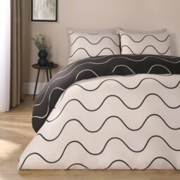 OHS Wavy Duvet Cover Bedding Set Pillowcases Reversible Quilt Soft Lines in Black - Size: Double - thumbnail 4
