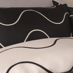 OHS Wavy Duvet Cover Bedding Set Pillowcases Reversible Quilt Soft Lines in Black - Size: Double - thumbnail 3