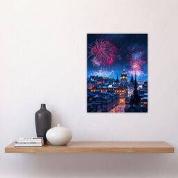 "Artery8 Edinburgh Fireworks Night Magical Cityscape Wall Art Print in Blue - Size: W12"" x H16""" - thumbnail 4