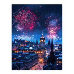 "Artery8 Edinburgh Fireworks Night Magical Cityscape Wall Art Print in Blue - Size: W12"" x H16""" - thumbnail 1