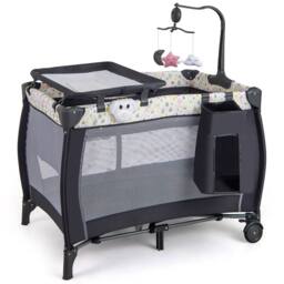 Costway 3 in 1 Baby Activity Center Foldable Playpen w/Diaper Changing Table in Grey - thumbnail 1