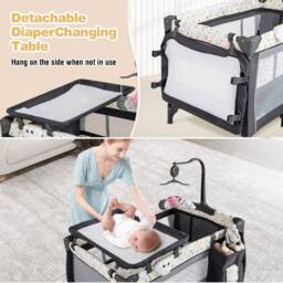 Costway 3 in 1 Baby Activity Center Foldable Playpen w/Diaper Changing Table in Grey - thumbnail 5