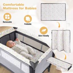 Costway 3 in 1 Baby Activity Center Foldable Playpen w/Diaper Changing Table in Grey - thumbnail 6
