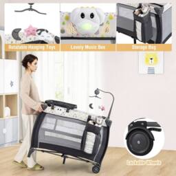 Costway 3 in 1 Baby Activity Center Foldable Playpen w/Diaper Changing Table in Grey - thumbnail 4