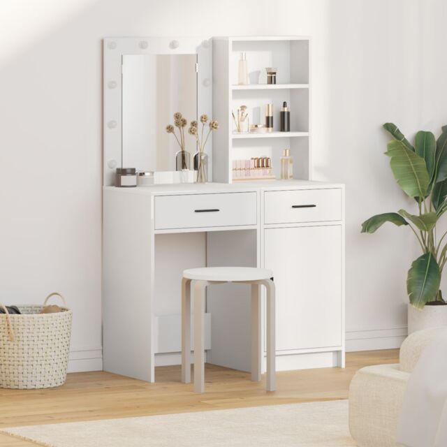 Berkfield Home 2-Piece Dressing Table Set with LED - White Engineered Wood - image 1