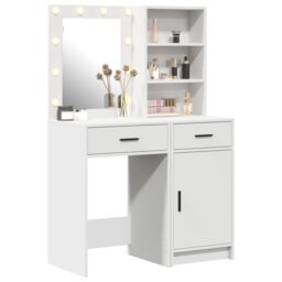 Berkfield Home 2-Piece Dressing Table Set with LED - White Engineered Wood - thumbnail 3