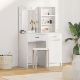 Berkfield Home 2-Piece Dressing Table Set with LED - White Engineered Wood