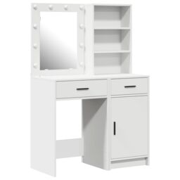 Berkfield Home 2-Piece Dressing Table Set with LED - White Engineered Wood - thumbnail 2