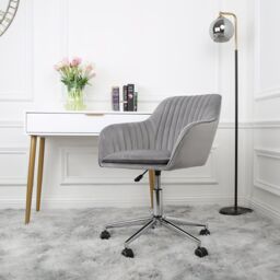 Home Garden Direct Briseis - Swivel Desk Chair in Velvet - Grey - thumbnail 2
