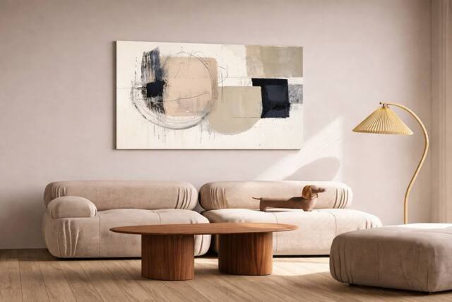 Mafett Modern Abstract Beige Black Canvas Wall Art Print - image 1