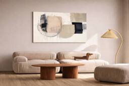 Mafett Modern Abstract Beige Black Canvas Wall Art Print - thumbnail 1