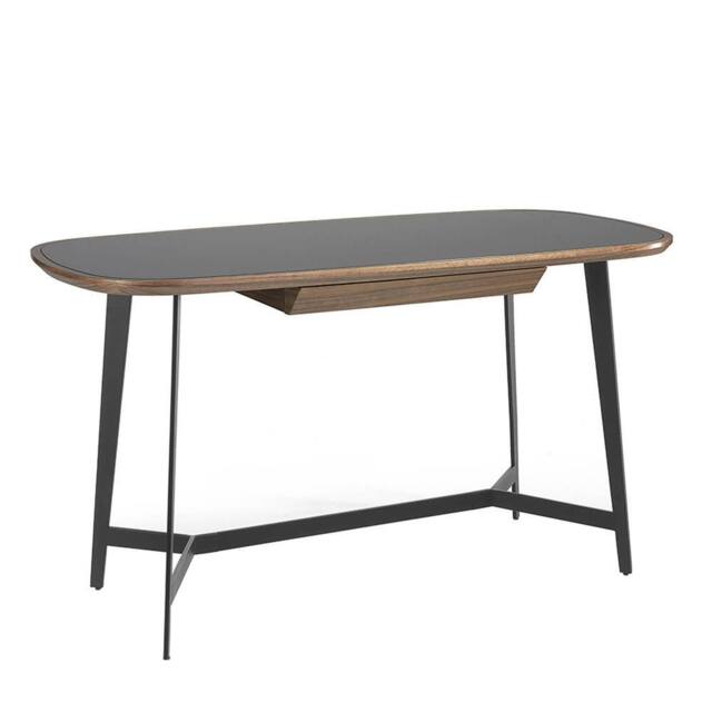 Angel Cerda Walnut Writing Desk with Black Tempered Glass Top and in Brown - image 1