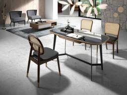 Angel Cerda Walnut Writing Desk with Black Tempered Glass Top and in Brown - thumbnail 5