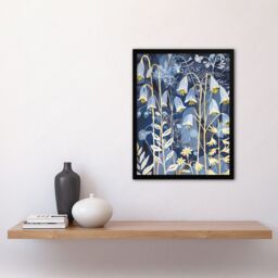 "Artery8 Bluebells at Night Botanical Painting Wildflowers Framed Art Print in Blue - Size: W12"" x H16""" - thumbnail 4