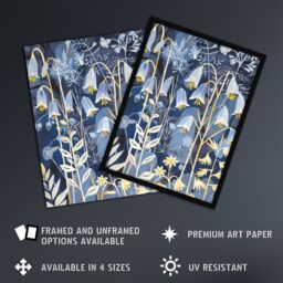 "Artery8 Bluebells at Night Botanical Painting Wildflowers Framed Art Print in Blue - Size: W12"" x H16""" - thumbnail 2