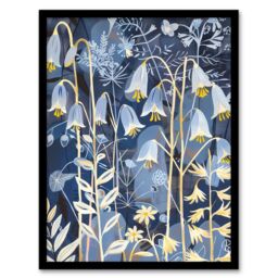 "Artery8 Bluebells at Night Botanical Painting Wildflowers Framed Art Print in Blue - Size: W12"" x H16""" - thumbnail 1