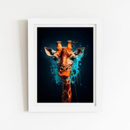 "Warren Reed - Designer Blue Giraffe Face Splashart Framed Art Print in White - Size: W16"" x H24""" - thumbnail 2