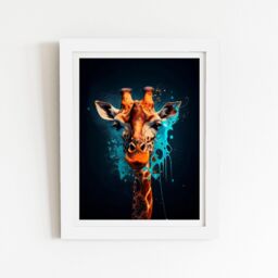 "Warren Reed - Designer Blue Giraffe Face Splashart Framed Art Print in White - Size: W16"" x H24""" - thumbnail 1