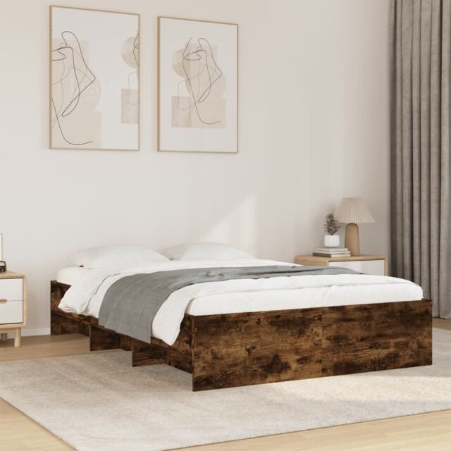 Berkfield Home Bed Frame without Mattress Smoked Oak 140x200 cm Engineered Wood in Brown - image 1