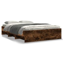 Berkfield Home Bed Frame without Mattress Smoked Oak 140x200 cm Engineered Wood in Brown - thumbnail 2