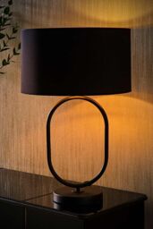 ValueLights Antonia Black & Metallic Gold Drum Shade Matte Black Oval Table Lamp - thumbnail 2