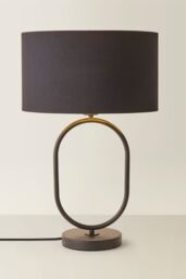 ValueLights Antonia Black & Metallic Gold Drum Shade Matte Black Oval Table Lamp - thumbnail 3