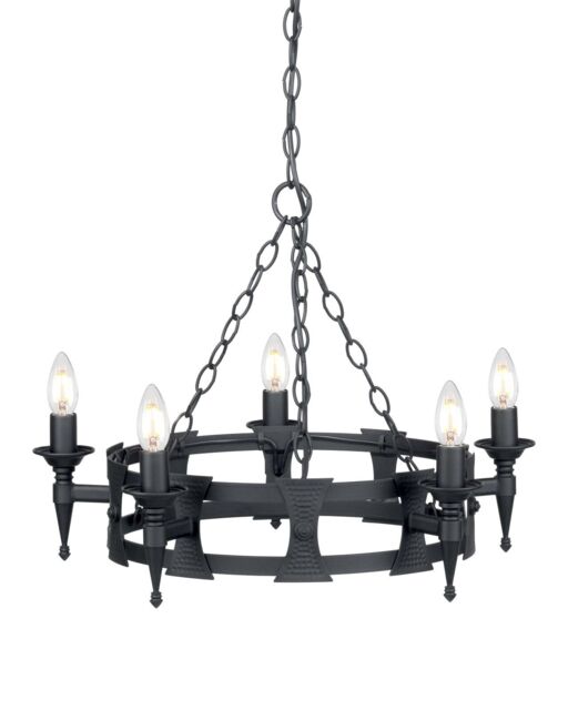 Loops 5 Bulb Chandelier Hanging Pendant LIght Black LED E14 60W Bulb